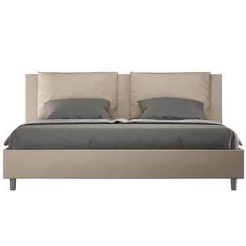 Cama Para Adultos Moderna Con Cojines Acolchados De Piel Sintética Anja.-color Ribete Verde Crudo-ropa De Cama 180x200 Cm