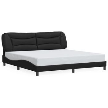 Cama Matrimonial | Cama Para Adultos | Estructura Cama Con Luces Led Cuero Sintético Negro 200x200 Cm Cfw508288