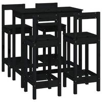 conjunto de bar 5 uds  mueble jardin mesa y sillas madera maciza de pino negro
