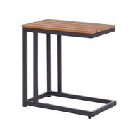 mesa auxiliar de jardin exterior madera plastica clara y base negra messina