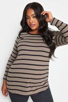 yours camiseta algodon manga larga marron con rayas mujer curvy y tallas grandes yours