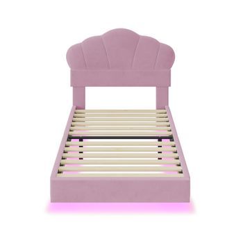 Cama De Terciopelo Con Led 90x200cm Cabecero En Forma De Nube Con Somier Rosa