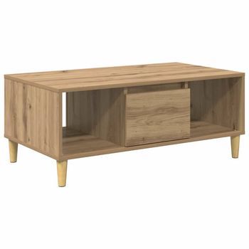 Mesa De Café - Mesa De Centro - Mesa Baja Con Cajón Roble Artesanal 90 X 50 X 26.5 Cm