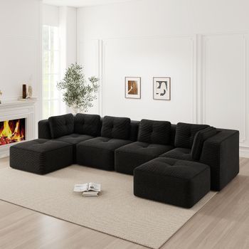 Sofá Modular Negro En Forma De U, 4 Plazas, Asiento Profundo Y Diseño Sin Montaje