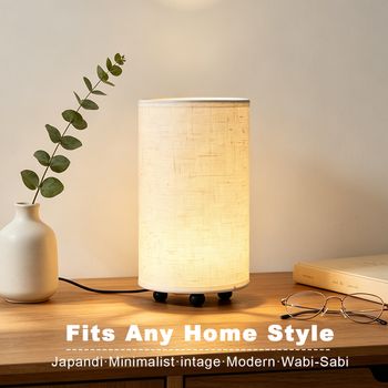 1 pieza de lámpara de mesa cilíndrica de tela de lino, alimentada por USB, lámpara de escritorio de estilo nórdico japonés, decoración para el hogar, regalo de inauguración de casa.