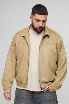 Chaqueta Plus Estilo Western De Ante Sintético Con Cremallera, Beige