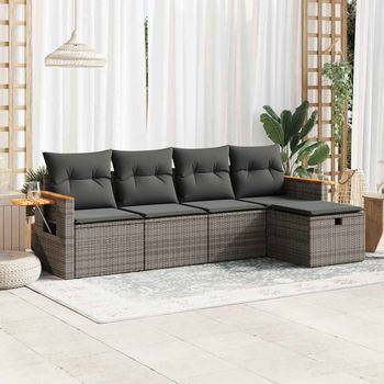 Juego De Sofás Jardín Con Cojines 5 Uds | Juego De Muebles De Jardín Ratán Sintético Gris Cfw26838