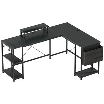 HOMCOM Escritorio esquinero modular reversible 168-240 cm estilo industrial - estante regulable, bolsa de almacenamiento, soporte para monitor   Aosom España