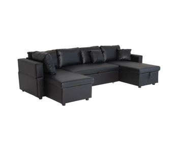 Sofá panorámico convertible en polipiel scott 4 plazas negro