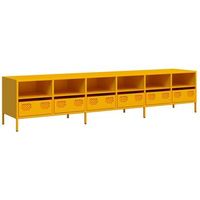 mueble tv  mueble de salon  mesa de tv acero laminado en frio amarillo mostaza 202x39x435cm