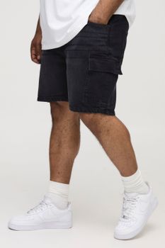Pantalón Corto Plus Vaquero Cargo Ajustado Sin Tratar, Negro