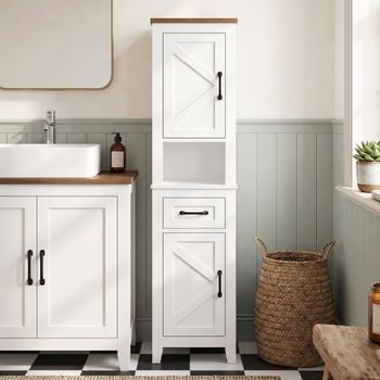 Armario De Baño De Melamina Mdf Homcom 34,5x30x148 Cm-blanco