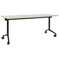 escritorio rectangular moderno plegable con ruedas mesa movil portatil estructura metalica 180 x 60 cm madera clara y negro cavi