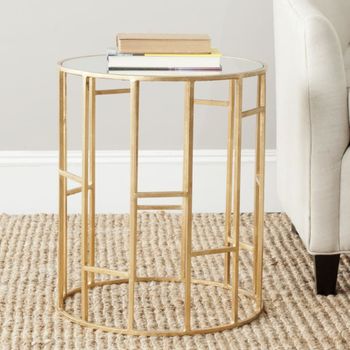 Mesa auxiliar en hierro/cristal, dorado