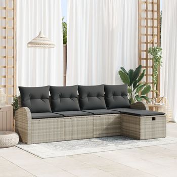Conjunto De Sofá De Jardín  De 5 Piezas Con Cojines En Poliratán Gris Claro V2640 Unico / Gris