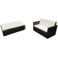 conjunto muebles de jardin 2 uds  mesa y sillas y cojines ratan sintetico marron