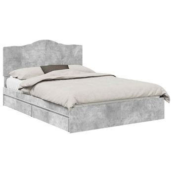 Cama Matrimonial | Cama Para Adulto | Cama Con Almacenamiento Con Cabecera Gris Concreto 150 X 200 Cm