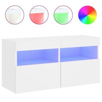 Mueble De Tv De Pared Con Luces Led Blanco 80x30x40 Cm Vidaxl