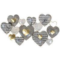 decoracion de pared para colgar patron de corazon negro gris y dorado en metal 90x6x49 cm dec05091