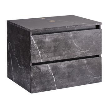 Mueble De Pared Para Baño Suspendido 2 Cajones 60 X 47 Cm Efecto Mármol Negro Serra