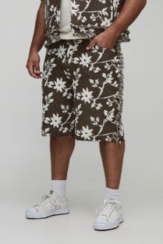 Plus Floral Tapestry Relaxed Fit Shorts, Brown