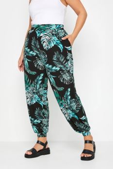 Yours Pantalones Bombachos Negros De Hojas Tropicales, Mujer Curvy Y Tallas Grandes, Yours