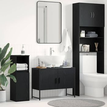 Vidaxl Gabinete De Lavabo Para Baño Roble Negro 80 X 30 X 60 Cm