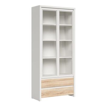 Vitrina 2 puertas 2 cajones paneles de aglomerado madera y blanco