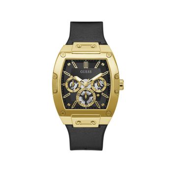 Guess Reloj Hombre Caja De Acero Pulsera Genuine Leather, Silicona De Color Negro Resistente Al Agua 5 Atm Gw0202g1