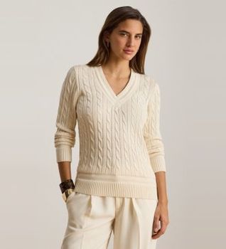 Lauren Ralph Lauren para mujer. 200888795011 Jersey de críquet en punto de ochos beige (XS), Casual, Algodón, Manga larga