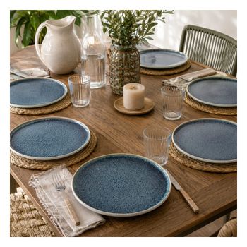 Conjunto de 6 platos en gres esmaltado azul 26x26x2 cm