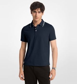 Michael Kors para hombre. CS652WR19P Polo de punto liso de algodón con ribete marino (S), Casual, Manga corta