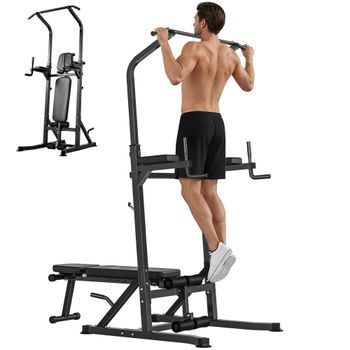 HOMCOM Estación de Musculación Torre de Entrenamiento Altura Ajustable con Barra de Dominadas y Banco Plegable 150kg 99x178x230cm Negro   Aosom España