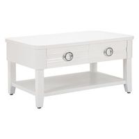 mesa de centro con 2 cajones y estante de madera blanca 90x60x47