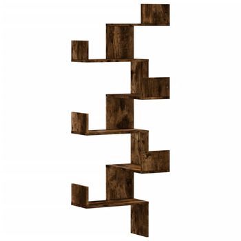 Estantería Pared | Estante Flotante De Esquina Madera Roble Ahumado 45x45x147 Cm