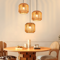 nettlife lampara colgante boho ratan - luz techo 3 focos e27 ajustable estilo retro comedor dormitorio bombilla no incluida