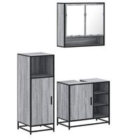 set de muebles de bano 3 pzas  armarios bano madera contrachapada gris sonoma