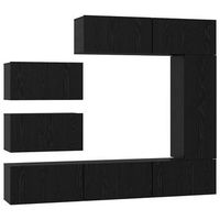 conjunto de mueble de tv 8 uds  mueble de salon  gabinete de tv roble negro madera de ingenieria