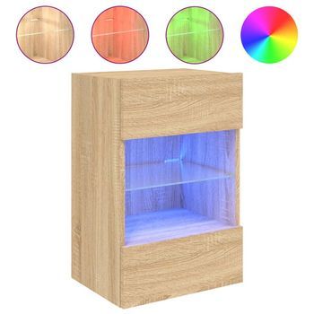 Mueble Tv De Pared | Mueble De Salón | Armario Tv Con Luces Led Roble Sonoma 40x30x60,5 Cm
