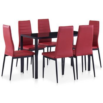 Juego De Comedor - Conjunto De Mesa Y Sillas  Moderno 7 Piezas Color Vino Tinto