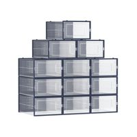 cajas de zapatos plastico plegable y apilable transparente  azul carbon  12 x caja de zapatos