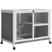 pawhut conejera de madera con ruedas 915x533x73 cm jaula para conejos de 2 niveles con techo abatible gris   aosom espana