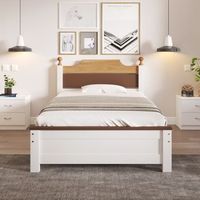 cama individual para adulto de pino macizo con cabecera y pie de mdf diseno color-blocking pie central blanco 90x200 cm