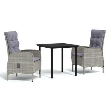 Juego De Comedor De Jardín 3 Uds Con Cojines Gris Y Negro Cfw329167