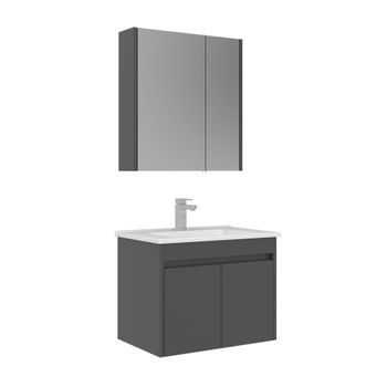 Conjunto De Mueble Con Lavabo Y Espejo (2 Piezas)  - 65 X 45 X 52 Cm - Gris