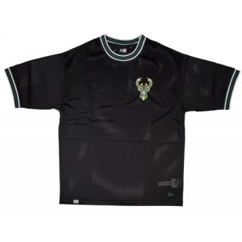 Camiseta NBA Mesh Milwaukee Bucks Logo Oversized New Era Negra