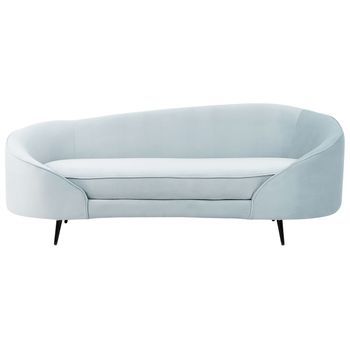 Sofá 2 Plazas De Terciopelo Diseño Curvo Patas De Metal Azul Claro Dorado Savar
