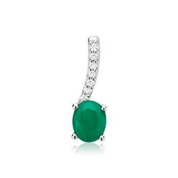 Colgante esmeralda 14 quilates oro blanco con 7 diamantes