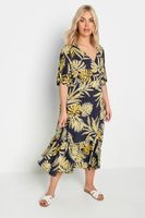 yours vestido cruzado azul marino de hojas mostaza mujer curvy y tallas grandes yours