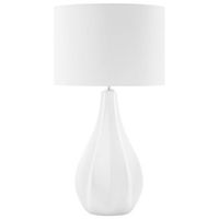 lampara de mesa con pantalla en forma de tambor de seda sintetica porcelana blanca 60 cm  salon glamour santee